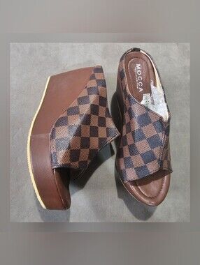 Women’s Brown Checkered Wedge Sandals